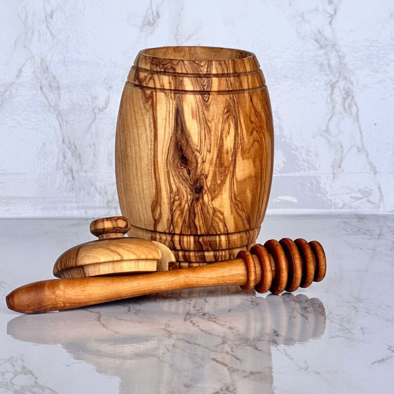 Olive Wood Honey Pot w/Honey Dipper image number 6