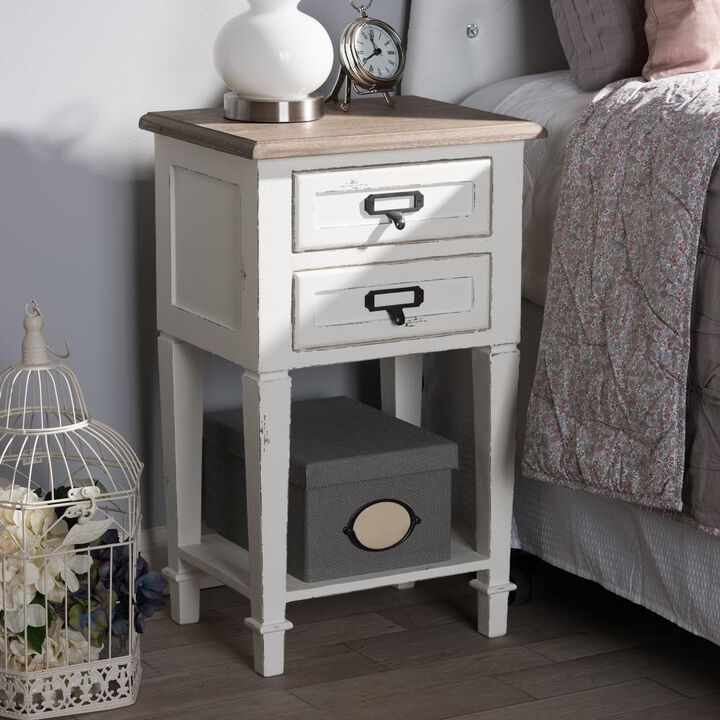 Baxton Studio Weathered Oak And White Wash Distressed Finish Wood Nightstand