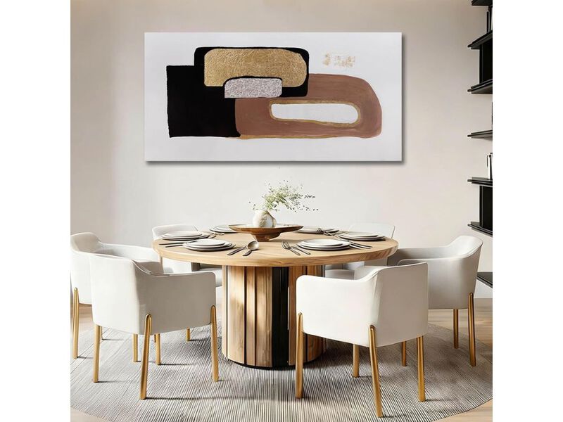 Minimalist Black White Brown Wall Art Gold Foil Abstract Canvas 24x48 In image number 2