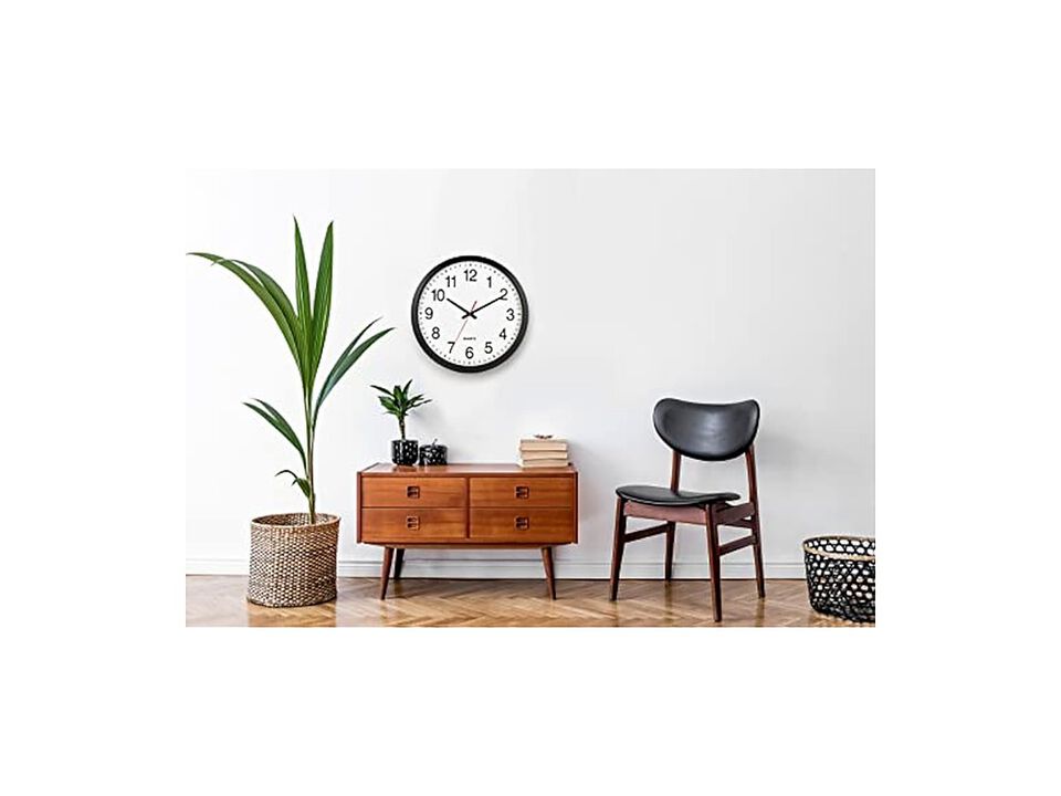 Black Wall Clock 18 Inch Silent Non Ticking Easy Read Battery Operated