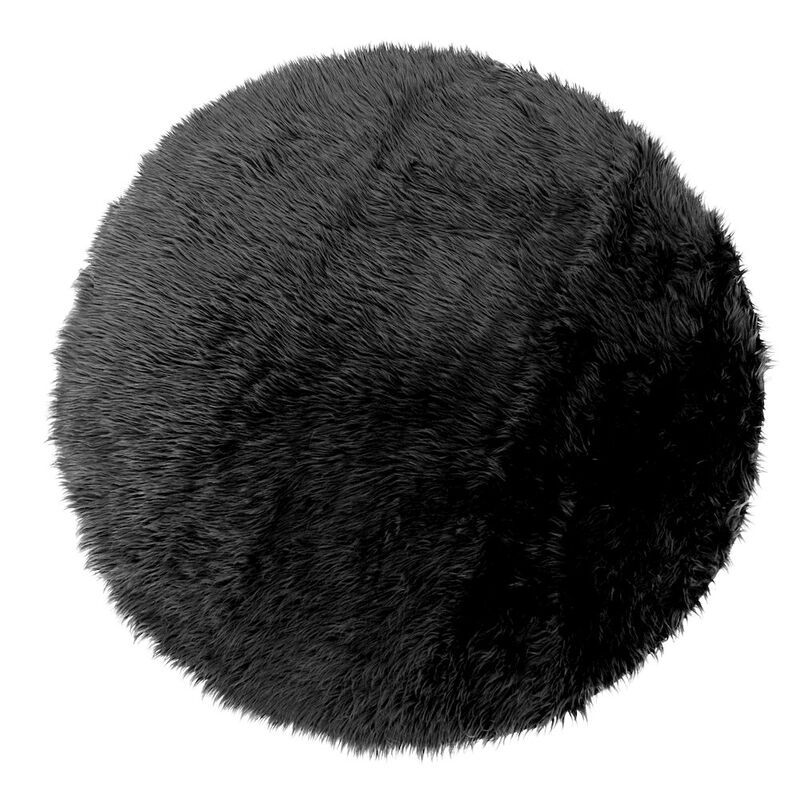 Glamour Home Alair Black Round Faux Fur Area Rug 5 Foot Wide