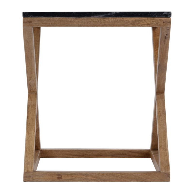 Butler Specialty Braylon 17.75 in. W Square Marble & Wood X Base End Table, Black