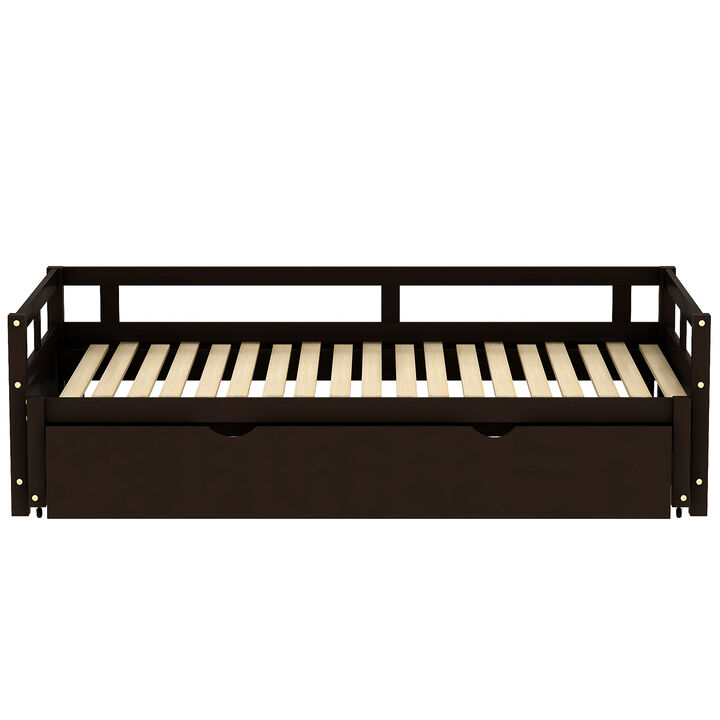Whisen Wooden Daybed with Trundle, Extendable Twin to King Daybed Frame