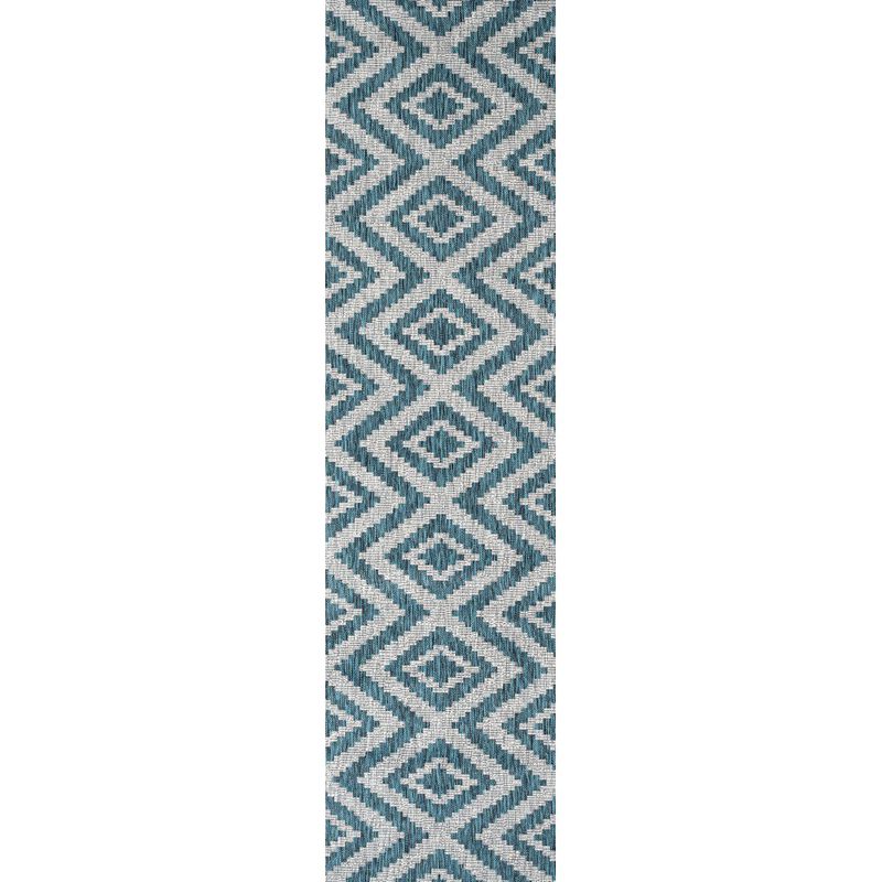 Sintra Diamond Tribal Blue/Gray Indoor/Outdoor Runner Rug