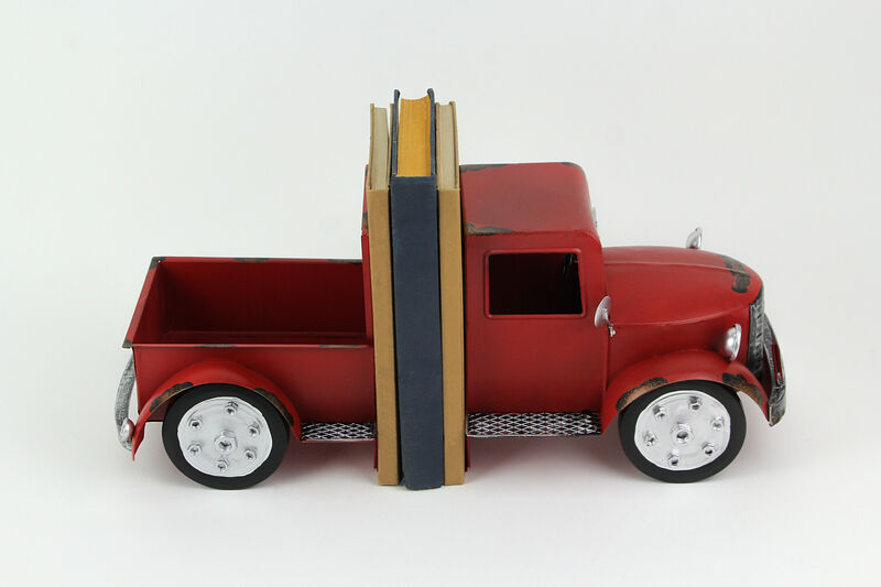 Vintage Red Pickup Truck Weathered Finish Metal Bookends Front and Back image number 2