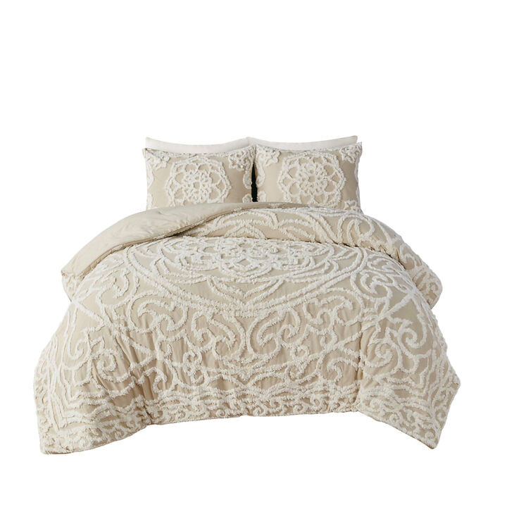 Gracie Mills Ray 3-Piece Boho-Inspired Tufted Cotton Chenille Medallion Comforter Set