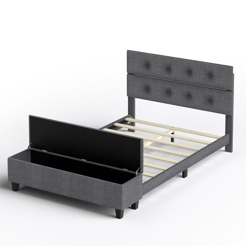 Upholstered Bed Frame with Ottoman Storage
