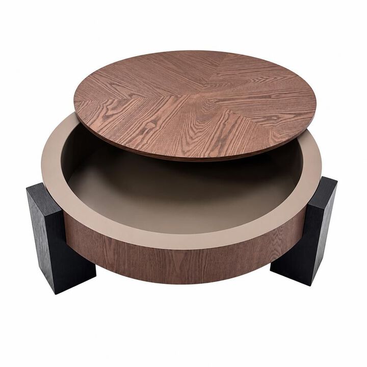GOODSILO 33 Inch Round Coffee Table With Hidden Storage, Modern Sturdy Accent Table For Living Room Small Spaces