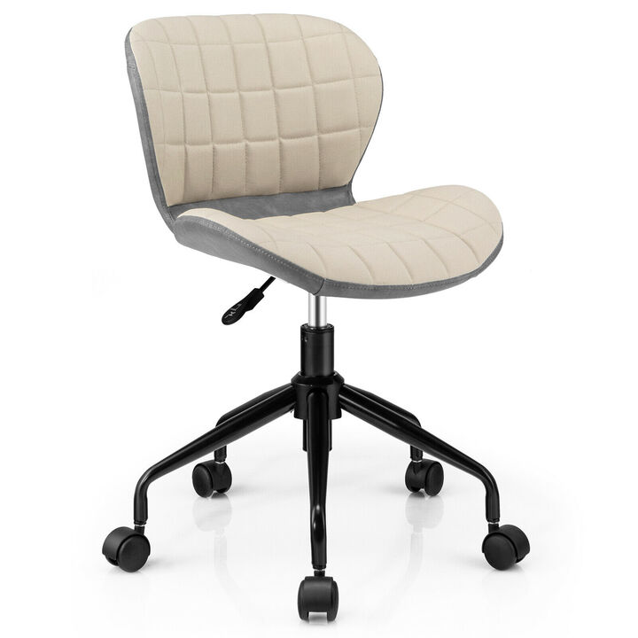 Costway Mid Back Home Office Chair Adjustable Swivel Linen & PU Leather Task Chair Grey