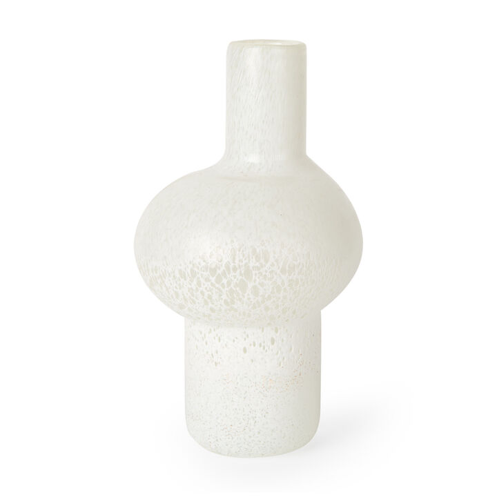 HomeRoots 12" White Mottled Handblown Glass Table Vase