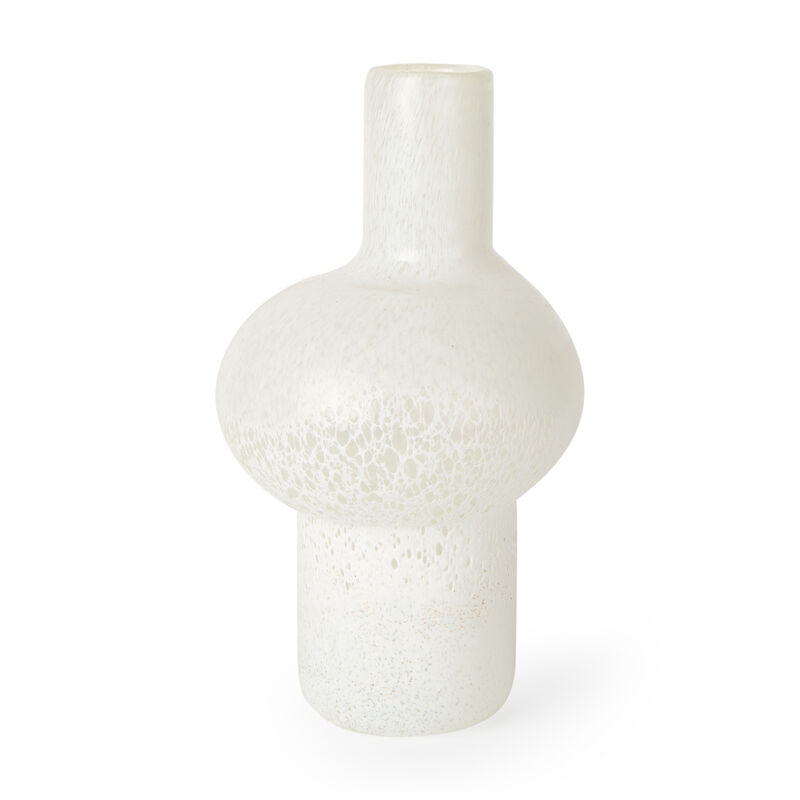 HomeRoots 12" White Mottled Handblown Glass Table Vase image number 0