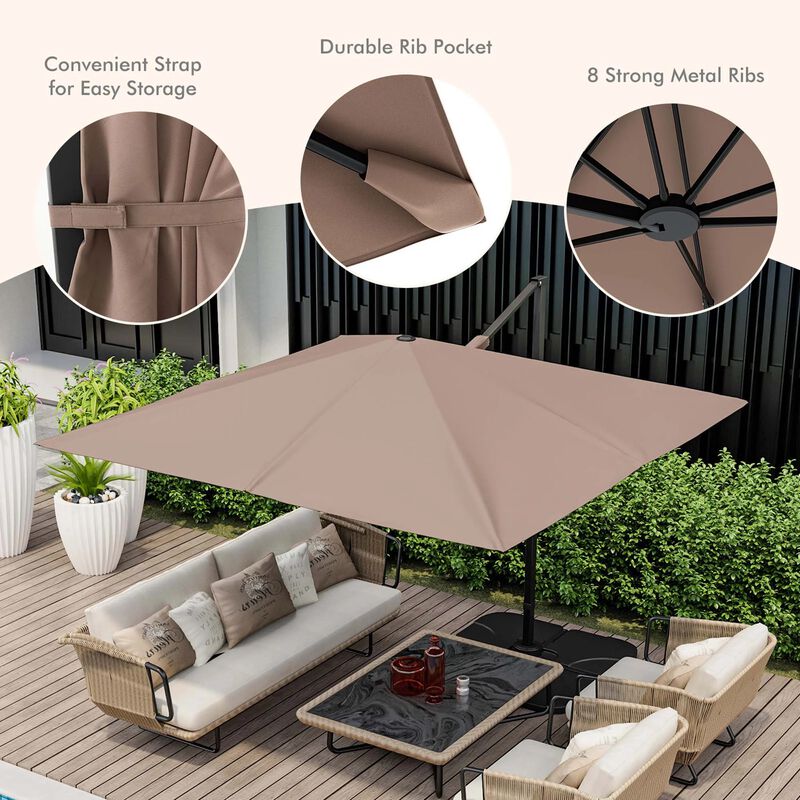 Mondawe 9.5 Feet Square Patio Cantilever Umbrella with 360° Rotation