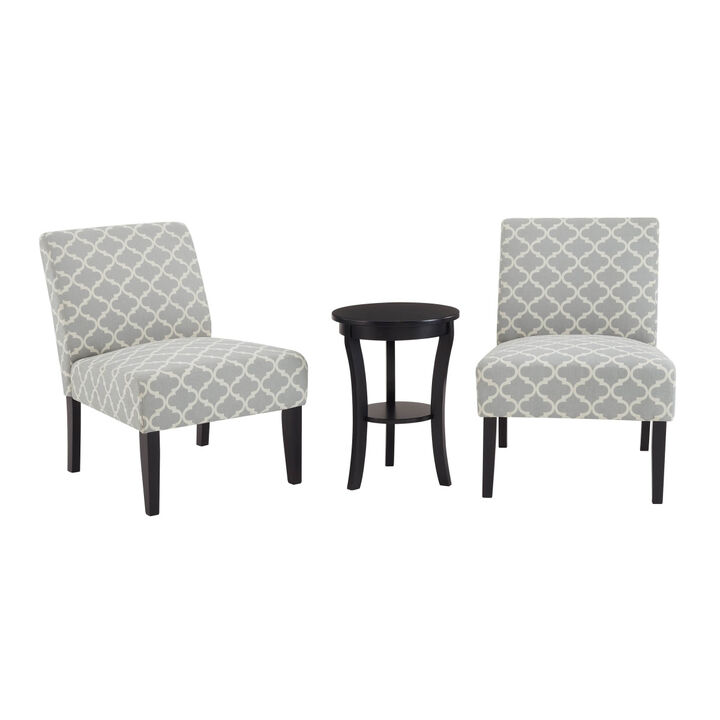 Modern Style 3pc Set Living Room Furniture 1 Side Table and 2 Chairs Gray Fabric Upholstered Wooden Legs