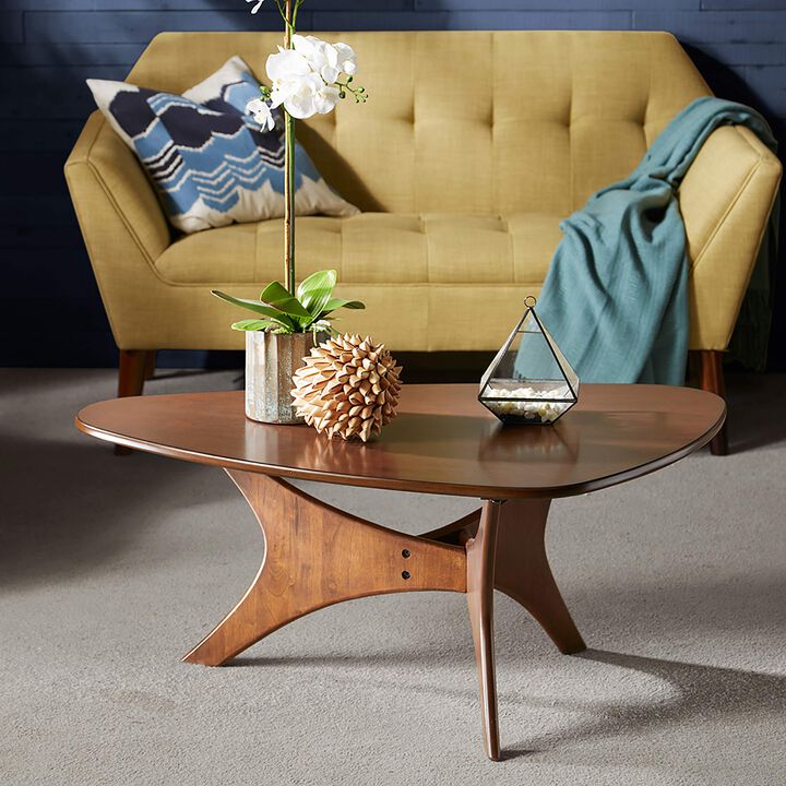 INK+IVY Blaze Triangle Wood Coffee Table Plywood with Wood Veneer Legs, Mid-Century Modern, Easy Assembly, Accent Furniture For