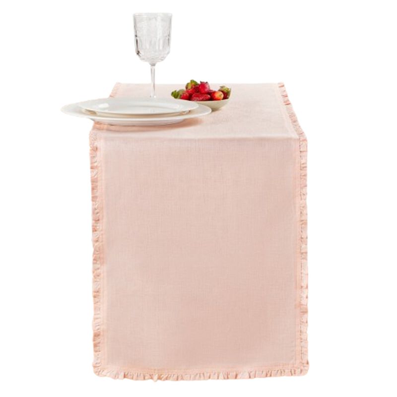 Solino Home Juliette Ruffle 100% Linen Table Runner &ndash; Handcrafted, Machine Washable, Perfect for Holiday and Everyday Dining