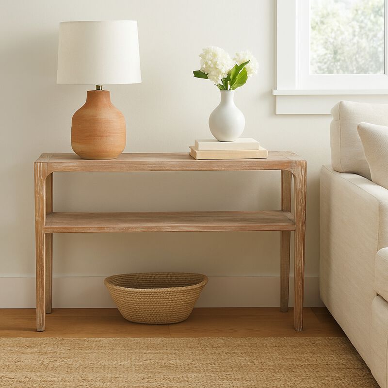 Tuley Sofa Console Table, Storage Shelf, Pine Wood, Gray, 48 Inch