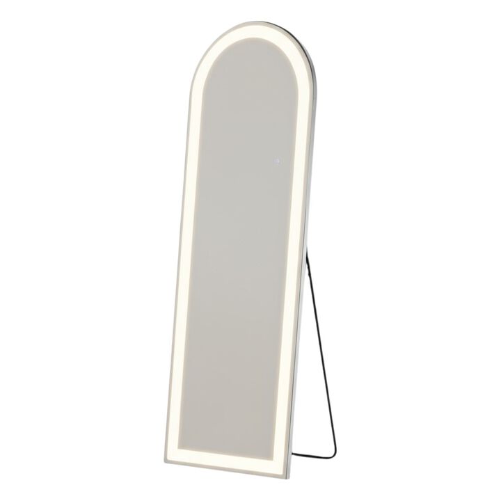 HomeRoots 63" Clear Arch Lighted Freestanding and Wall Mount Frameless Full Length Mirror