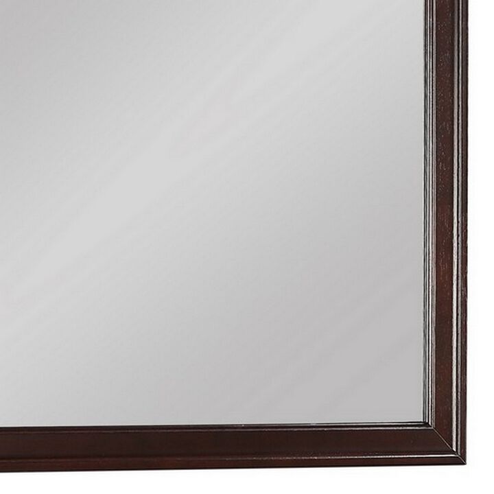 Square Molded Wooden Frame Dresser Mirror, Cherry Brown and Silver-Benzara