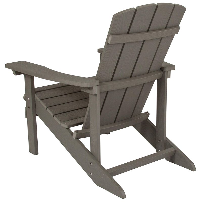 Flash Furniture Charlestown Indoor/Outdoor Faux Wood Adirondack Chair, Weather-Resistant Polyresin Patio Adirondack Chair with 350-lb. Static Weight Capacity, Gray