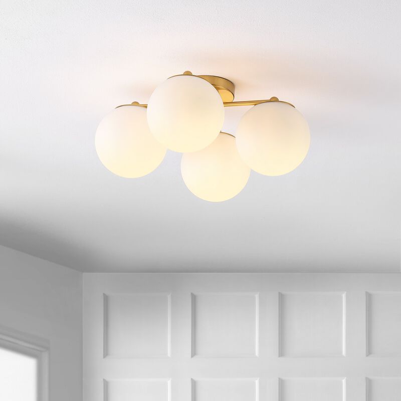 Orly 4-Light Bohemian Farmhouse Iron/Frosted Glass LED Semi Flush Mount