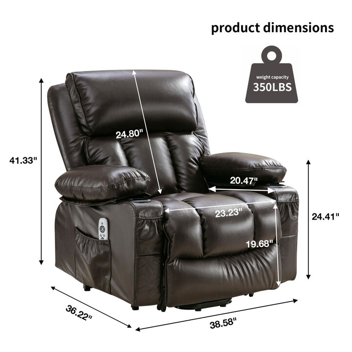 Power Lift Recliner Chair Recliners for Elderly with Heat and Massage Recliner Chair for Living Room with Infinite Position and Side Pocket, USB Charge Port.BROWN
