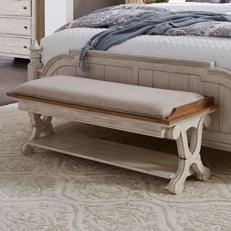 Liberty Furniture Farmhouse Reimagined Bed Bench in Antique White w/ Chestnut Top image number 4