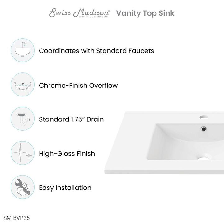 Swiss Madison 36.5 Ceramic Vanity Sink Top
