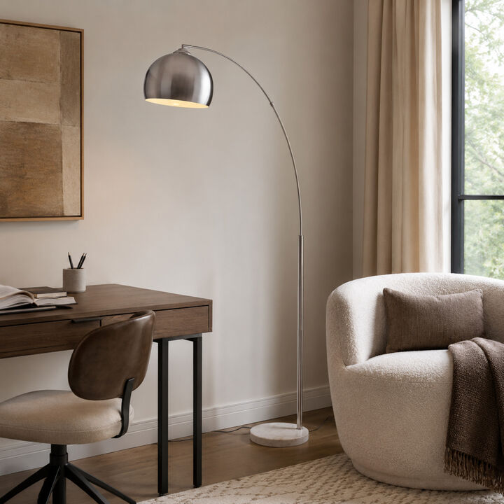 Arquer Arc 68" Metal Floor Lamp with Bell Shade, Polished Nickel