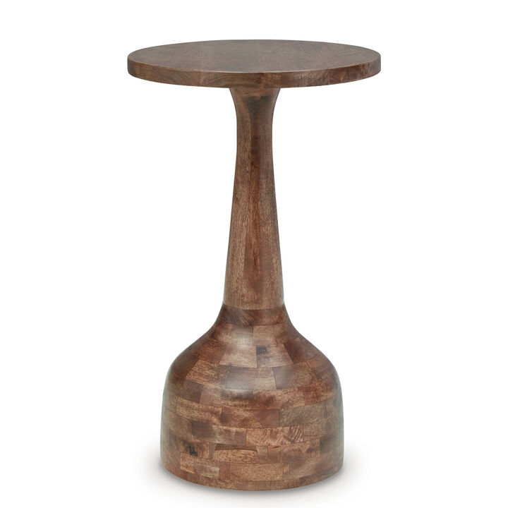 Accent Table, Solid Wood Turned Design, 14 Inch, Medium Brown Finish