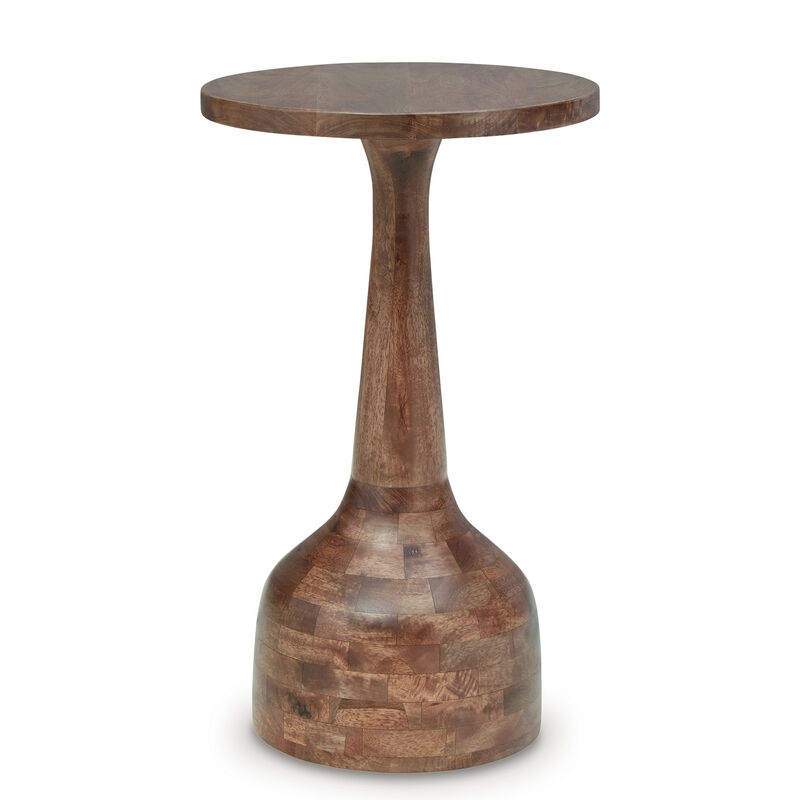 Accent Table, Solid Wood Turned Design, 14 Inch, Medium Brown Finish