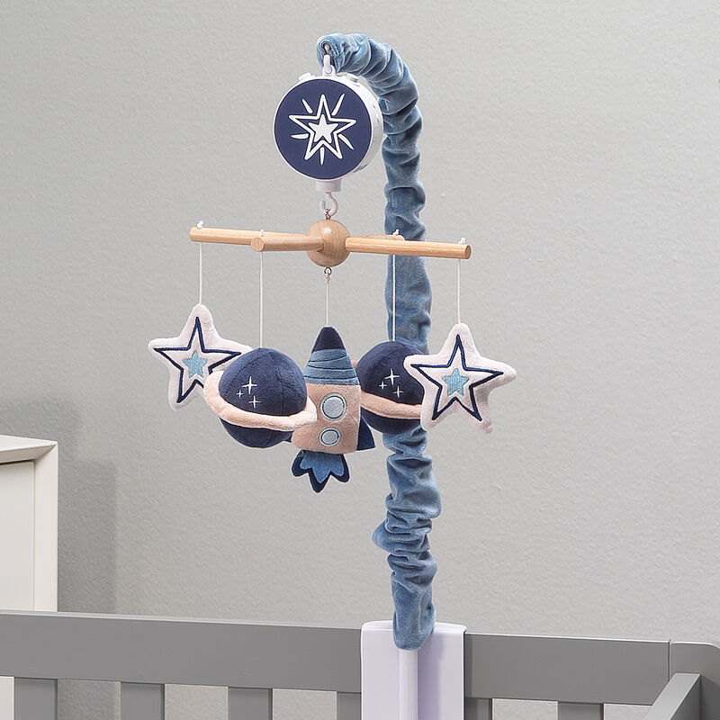 Lambs & Ivy Sky Rocket Planets/Stars Musical Baby Crib Mobile Soother Toy- Blue