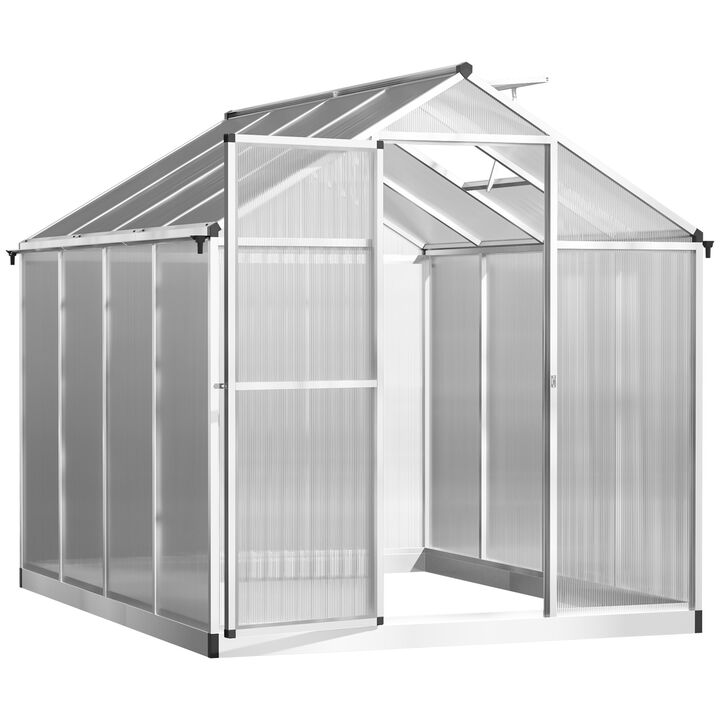 Outsunny 4' L x 6' W Walk-In Polycarbonate Greenhouse with Roof Vent for Ventilation & Rain Gutter, Hobby Greenhouse for Winter