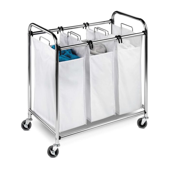 Hivvago Heavy Duty Commercial Grade Laundry Sorter Hamper Cart in White Chrome