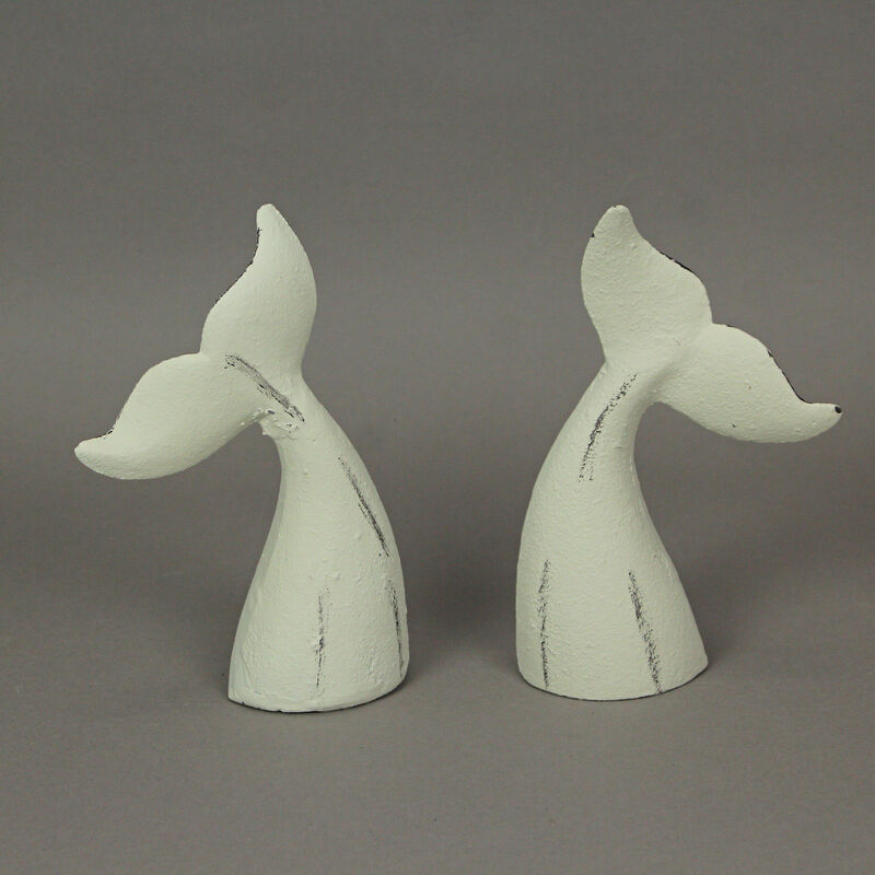 Set of 2 White Cast Iron Whale Tail Bookends Nautical Home Decor Bookshelf image number 6