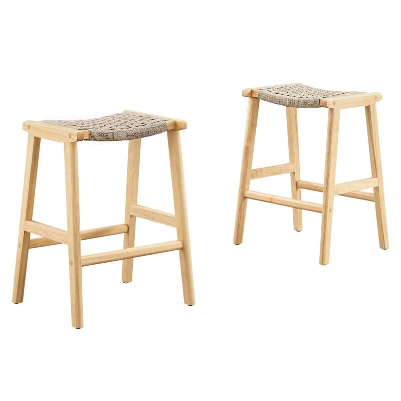 Modway Saoirse Woven Rope Wood Counter Stool - Set of 2 in Natural Natural image number 0