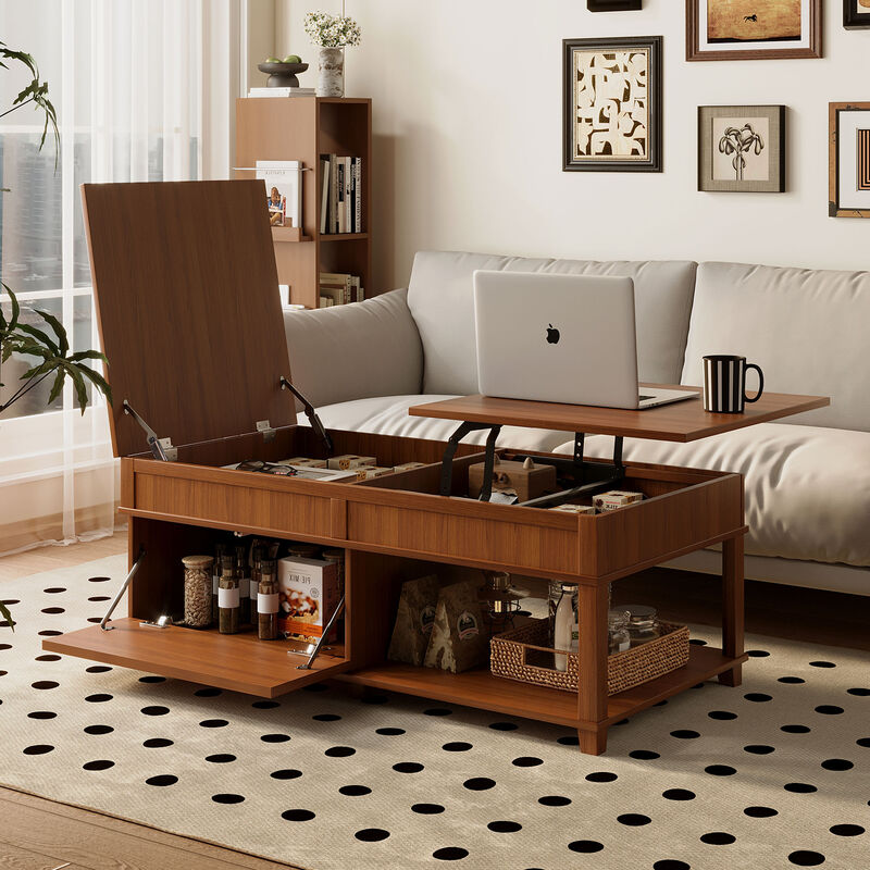 Merax 3-in-1 Coffee Table with Smooth Lift Mechanism, Secret Compartment & Display Shelf image number 2