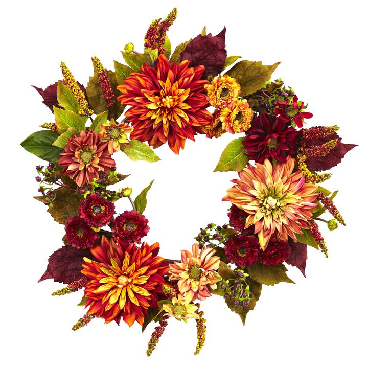 Hivvago 22" Dahlia  & Mum Wreath