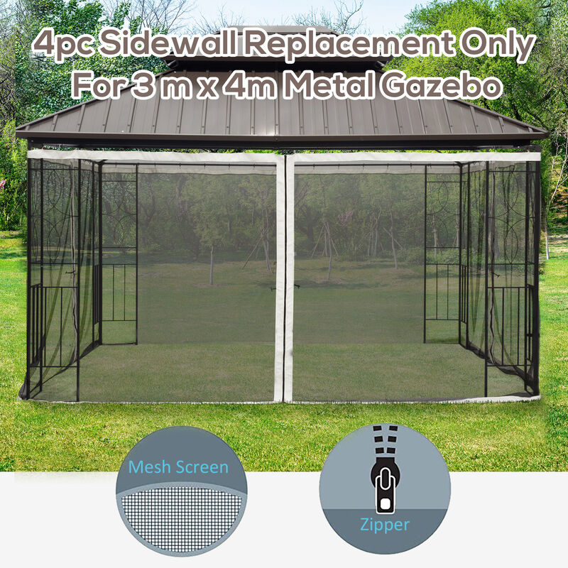 Outsunny 13' x 13' Replacement Mesh Sidewall Netting for Patio Gazebos and Canopy Tents with Zippers (Sidewall Only), Cream