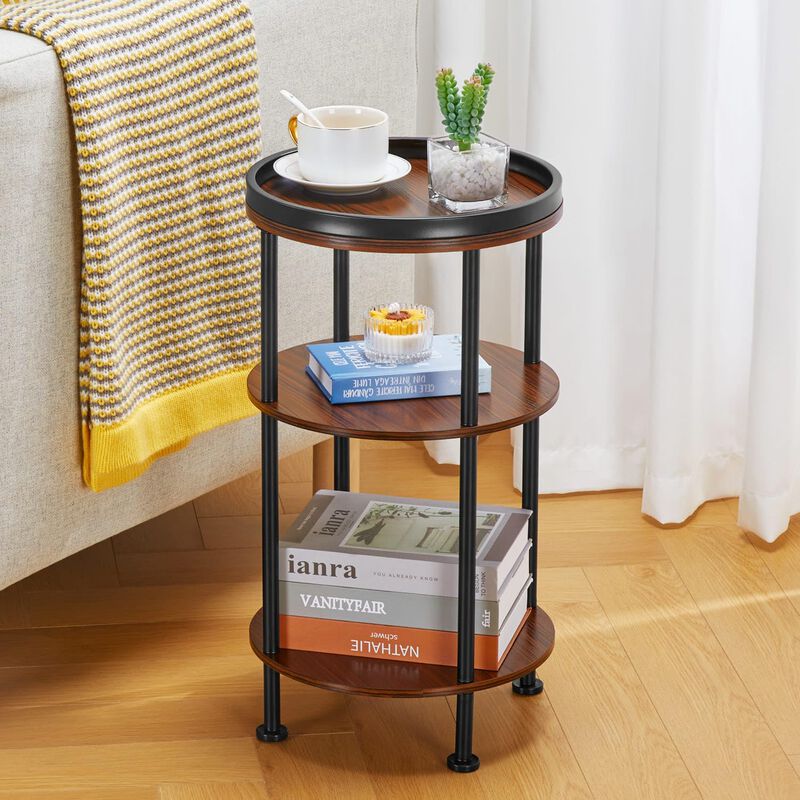 Side Table, Small Round Side Table for Small Spaces, 3-Tier Round Accent Table Slim Side Table, Modern Small End Table Corner Ta