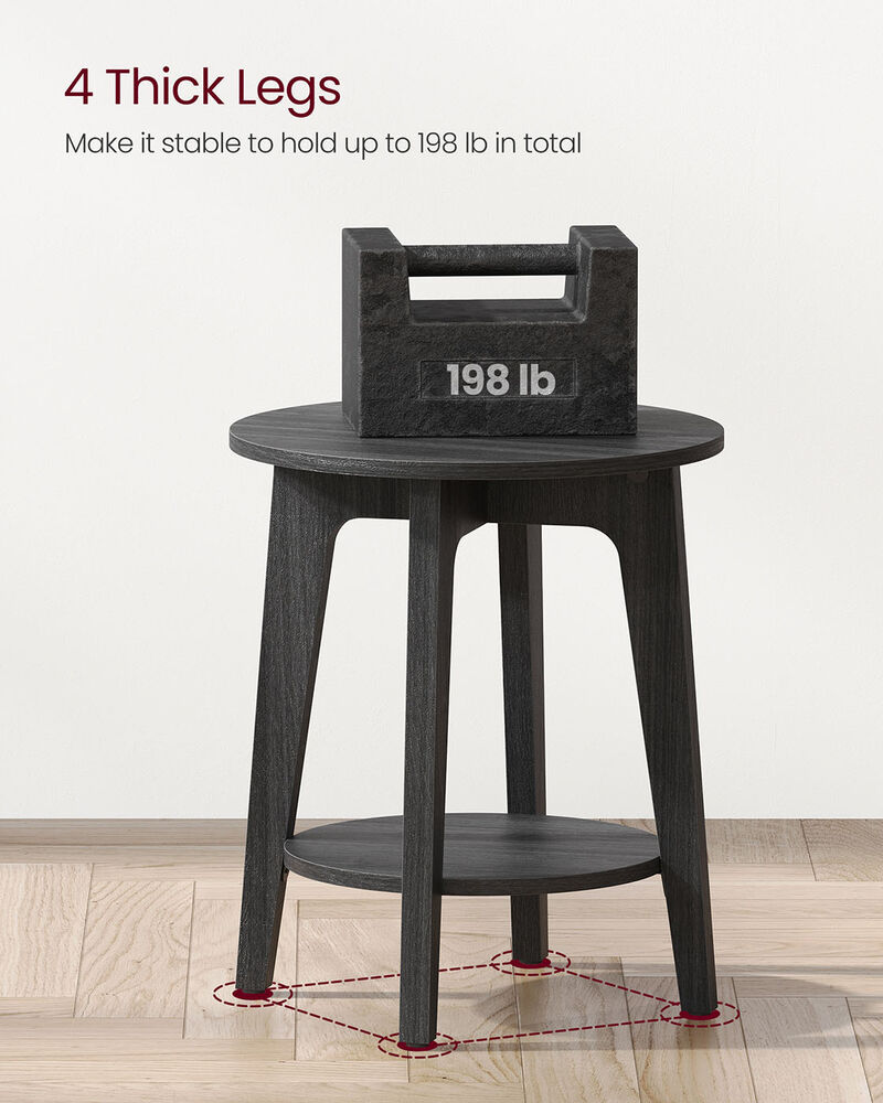 Minimalist Round End Table &ndash; Small Table with Lower Shelf for Sofa Side or Bedside Storage Needs