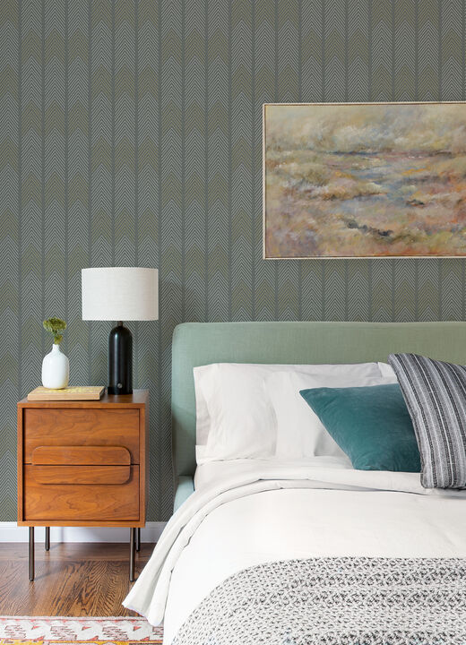Nyle Dark Grey Chevron Stripes Wallpaper