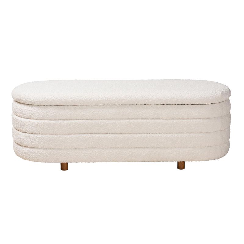 Baxton Studio Betiana Modern Cream Boucle Fabric Wood Storage Bench