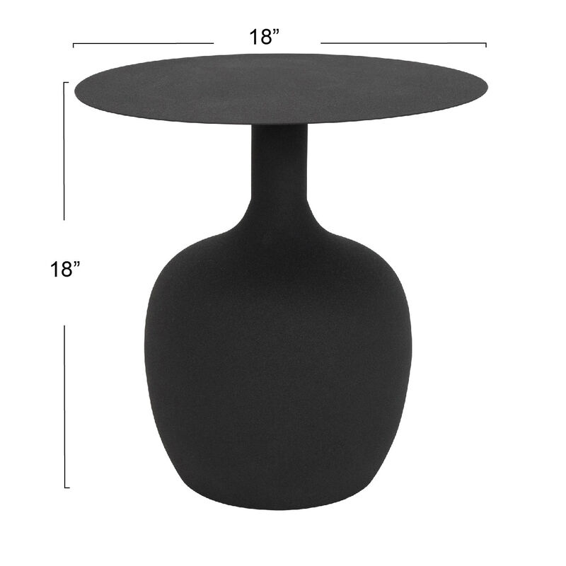Modern Textured Round Metal Side Table, Black image number 2