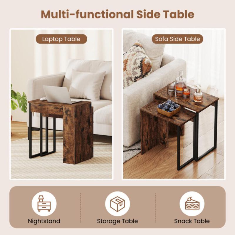 Hivvago 2-in-1 Nesting Coffee Table Set of 2 for Living Room and Bedroom