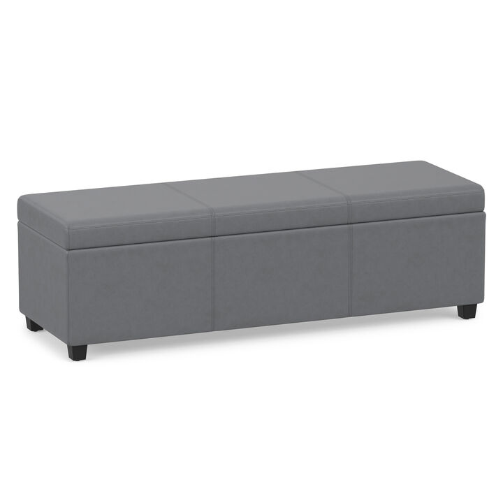 Avalon 54 inch Wide Contemporary Rectangle Extra Large Storage Ottoman Bench in Stone Grey PU faux leather, Assembled