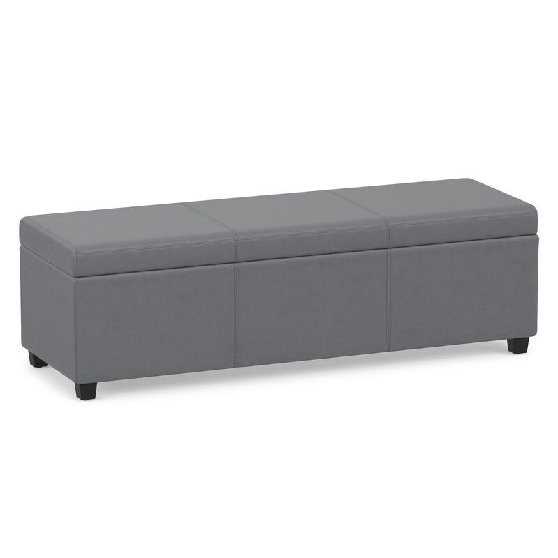 Avalon 54 inch Wide Contemporary Rectangle Extra Large Storage Ottoman Bench in Stone Grey PU faux leather, Assembled image number 0