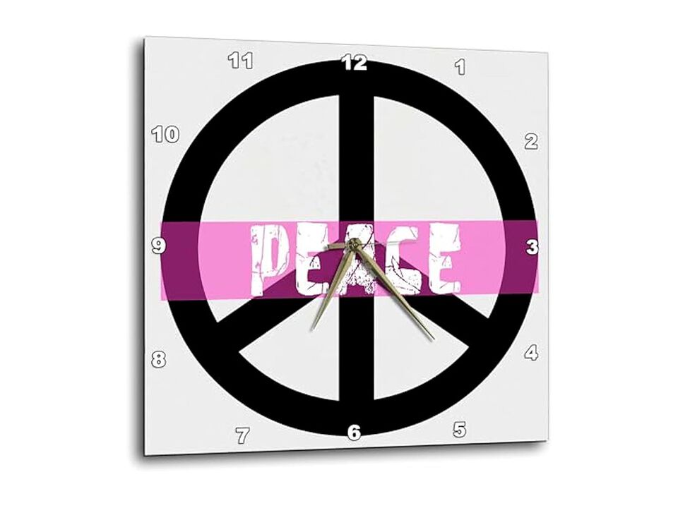 Pink Peace Sign Inspirational Wall Clock 10 Inch Home Decor