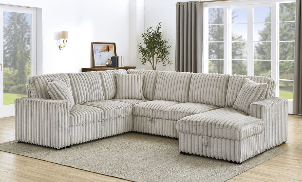 TATEUS 122" Oversized U-Shaped Rabbit Plush Fabric Sofa Bed with USB Ports and Comfy Upholstery