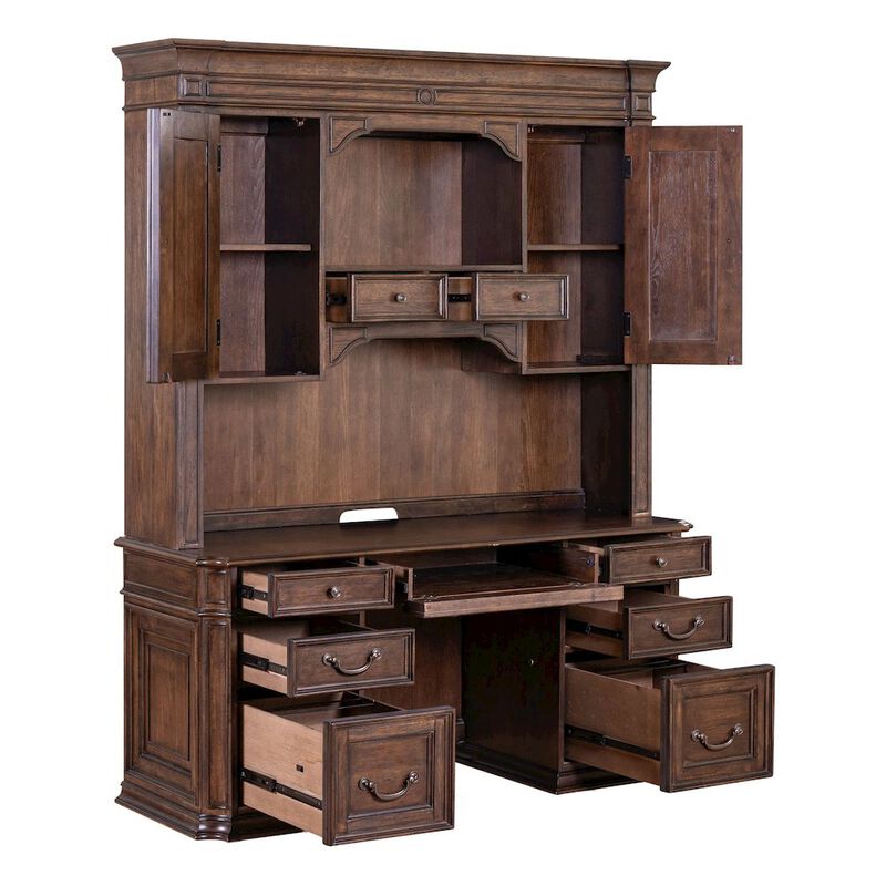 Liberty Furniture Credenza & Hutch Desk Set with LED Touch Light Locking File Drawers image number 6
