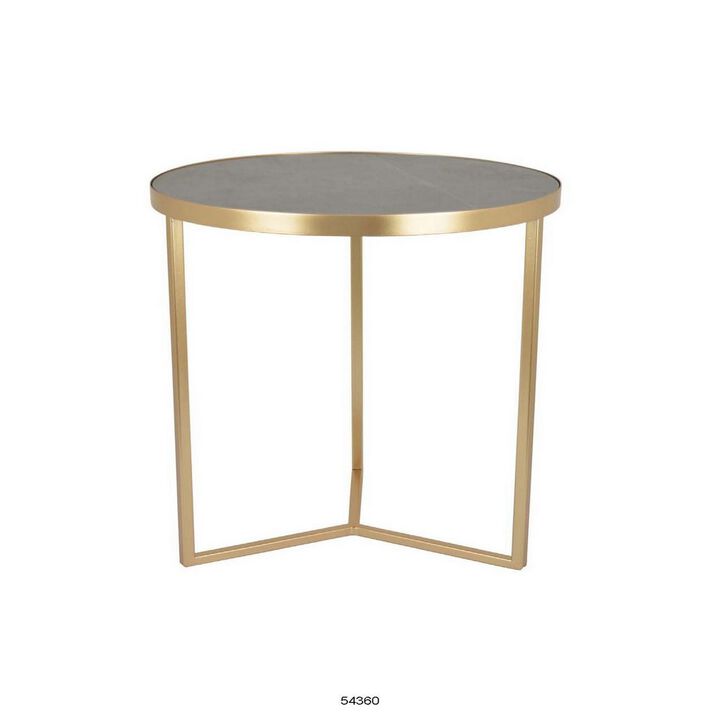 20 Inch Plant Stand Table, 3 Legged Metal Base, Gray Marble, Gold Finish - Benzara